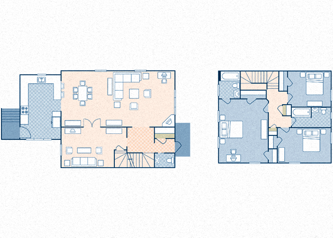 Floor plan for 3 beds, 2.5 baths, 1100 sqft
